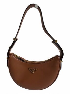 Prada Cognac Crescent Leather Shoulder Bag